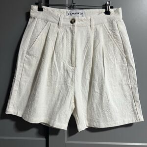 L.F Markey Women 100% Cotton Flat Front Bermuda Chino Texture Shorts White US 4